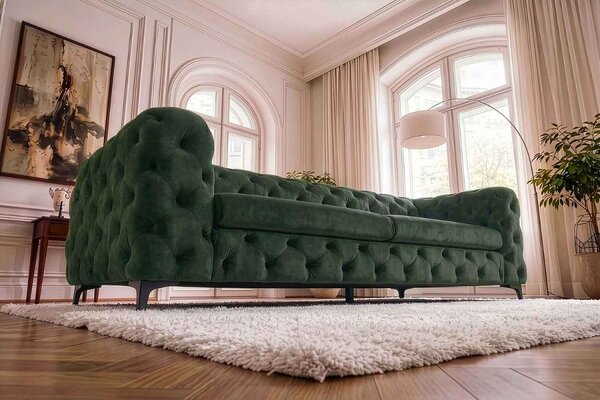 Dizajnová sedačka Rococo 235 cm tmavozelený zamat
