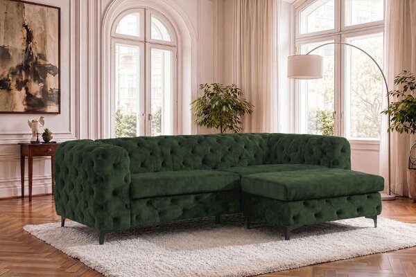 Dizajnová sedačka Rococo 235 cm tmavozelený zamat