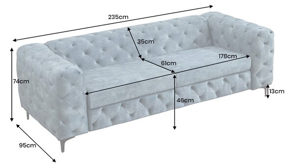 Dizajnová sedačka Rococo 235 cm petrolejový zamat