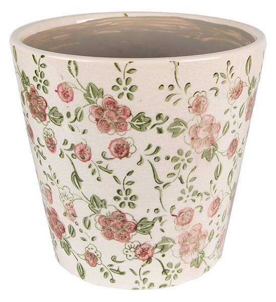 Keramický obal na kvetináč s ružovými kvetmi Lillia XS - Ø12*10 cm - Clayre & Eef