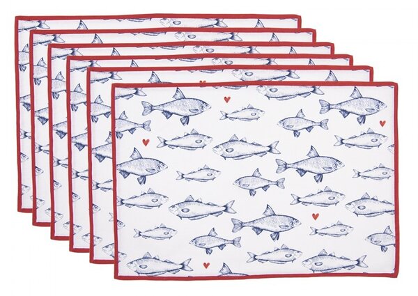 6ks modrobielé bavlnené prestieranie Sun Sea And Fish - 48*33 cm - Clayre & Eef