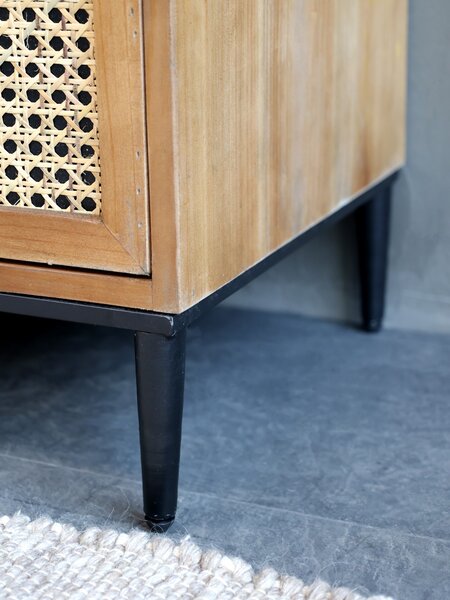 Hnedá antik drevená komoda so šuplíkmi a výpletom French wicker - 122*36*51cm - Chic Antique