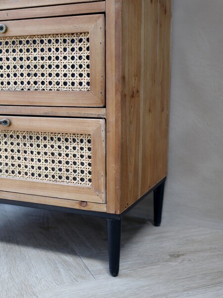 Hnedá antik drevená komoda so šuplíkmi a výpletom French wicker - 54*32*125cm - Chic Antique