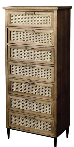 Hnedá antik drevená komoda so šuplíkmi a výpletom French wicker - 54*32*125cm - Chic Antique