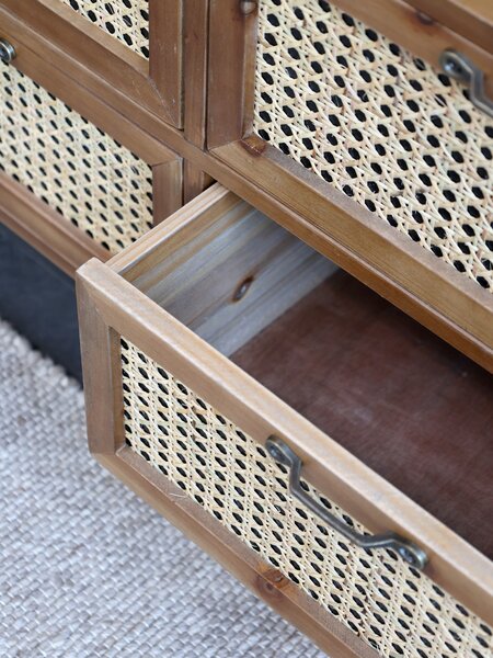 Hnedá antik drevená komoda so šuplíkmi a výpletom French wicker - 122*36*51cm - Chic Antique