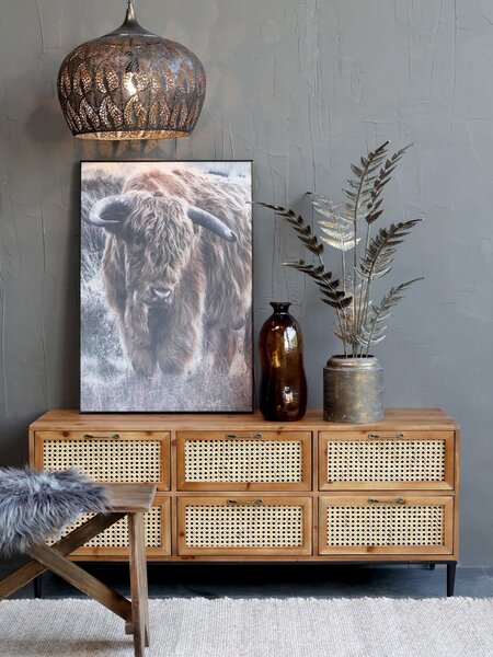 Hnedá antik drevená komoda so šuplíkmi a výpletom French wicker - 122*36*51cm - Chic Antique