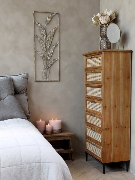 Hnedá antik drevená komoda so šuplíkmi a výpletom French wicker - 54*32*125cm - Chic Antique