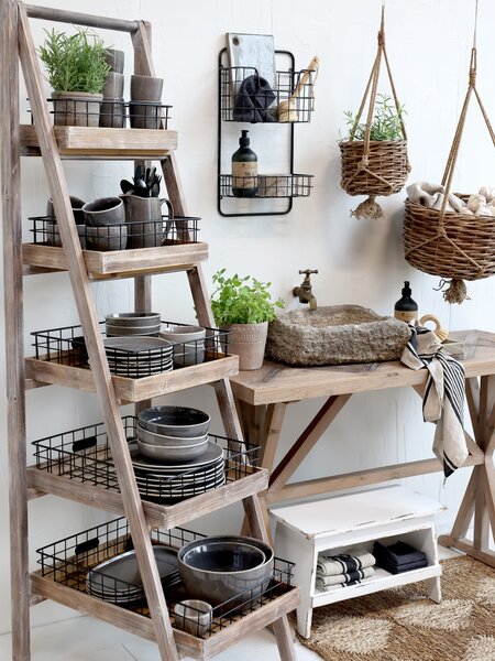 Hnedý antik drevený regál s košíkmi Cart No 5 - 42*70*170cm - Chic Antique