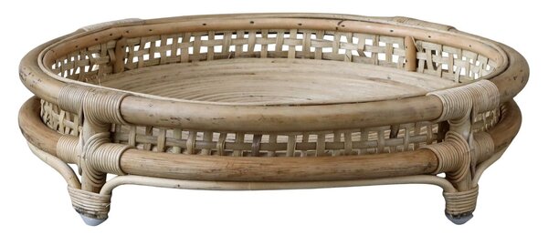 Prírodný ratanový okrúhly podnos na nôžkach French - Ø 36*9 cm - Chic Antique