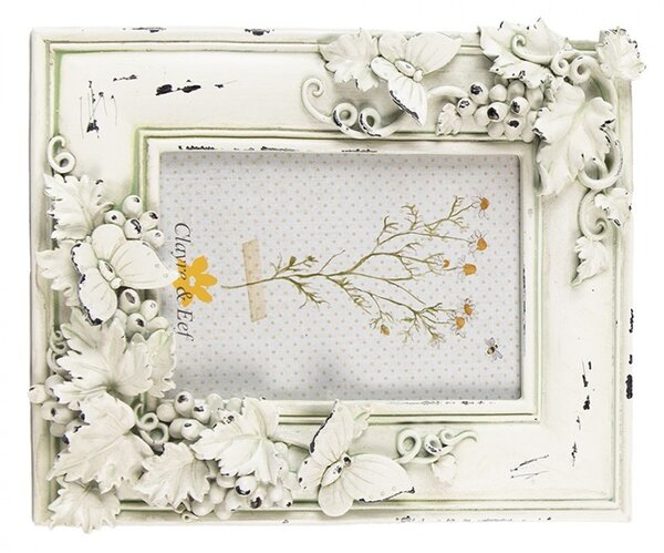 Béžový antik fotorámik s motýlikmi Butterfly - 16*2*19 cm / 10*15cm - Clayre & Eef
