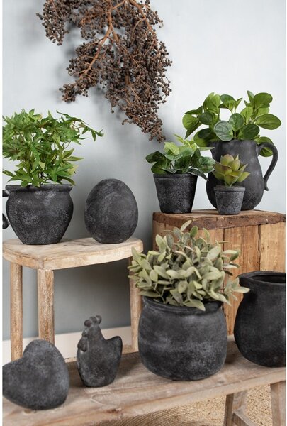 Granitový antik keramický obal na kvetináč s uchom Granit - 20*16*14cm - Clayre & Eef