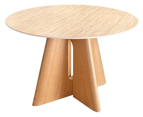 Okrúhly keramický jedálenský stôl Yenibeth 120 cm travertín / dub