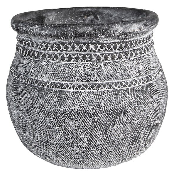 Granitový antik cementový obal na kvetináč so zdobením - Ø 32*29 cm - Clayre & Eef
