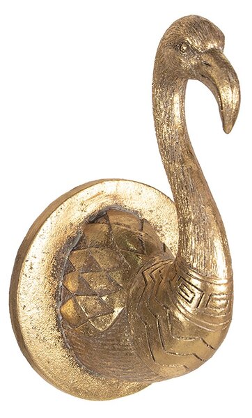 Zlatá antik nástenná dekorácia na stenu Plameniak - 9*10*16 cm - Clayre & Eef
