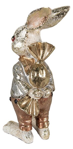 Dekorácia socha králiček s cukríkom a zlatou patinou - 6*7*14 cm - Clayre & Eef