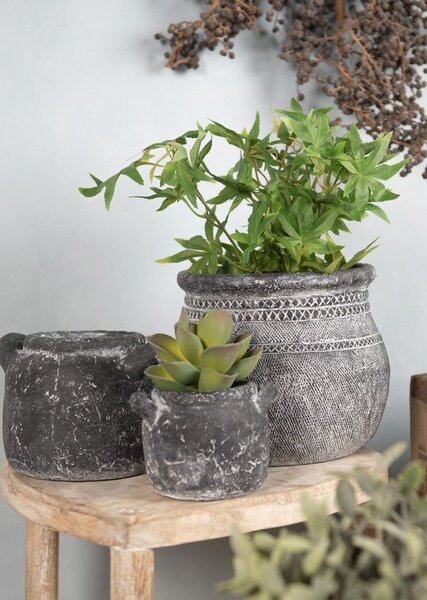 Granitový antik cementový obal na kvetináč s uchami - 13*11*9 cm - Clayre & Eef