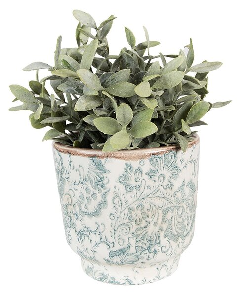 Béžový keramický obal na kvetináč so zelenými kvetmi Chante S - Ø15*14 cm - Clayre & Eef