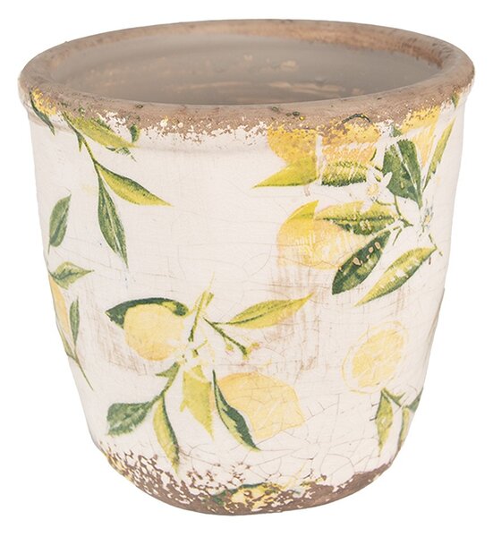Béžový keramický obal na kvetináč s citrónmi Lemonio XS - Ø 11*10 cm - Clayre & Eef
