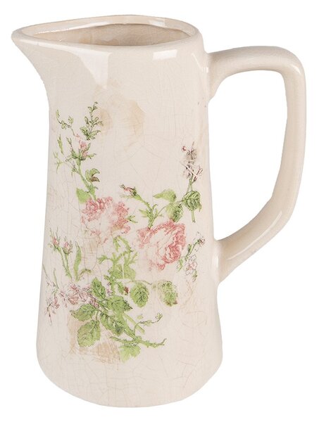 Béžový keramický dekoračný džbán s ružami Rossia M - 15*10*19 cm - Clayre & Eef
