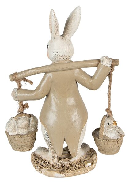Béžová dekorácia socha králik s kuriatkami vo vedre - 12*6*17 cm - Clayre & Eef