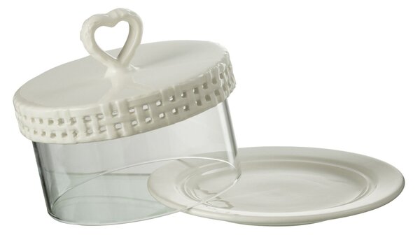 Biely keramický servírovací podnos s poklopom Hella White - Ø16*13 cm - J-Line by Jolipa