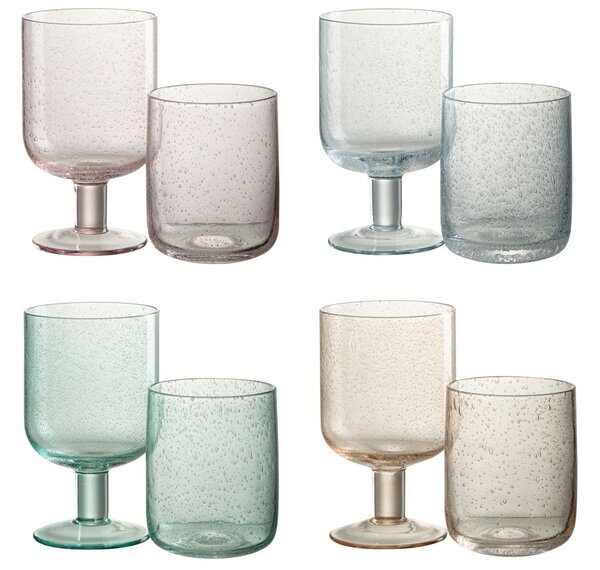 4ks farebný pohár na víno s bublinkami Louise - Ø7*9cm / 310ml - J-Line by Jolipa