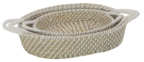 Sada 3ks prírodný oválny košík z morskej trávy s ušami Witte - 59*34*11cm - J-Line by Jolipa