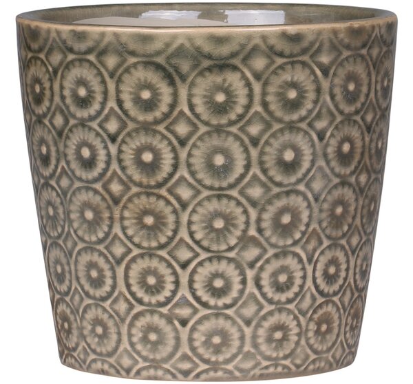 Hnedo-zelený antik keramický obal na kvetináč so vzorom Dante verte - Ø 14*13cm - Chic Antique