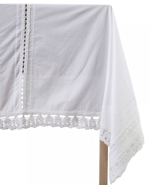 Biely bavlnený obrus s čipkou Valine - 140*340 cm - Chic Antique