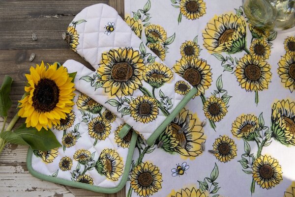 Béžový bavlnený behúň so slnečnicami Sunny Sunflowers - 50*160 cm - Clayre & Eef