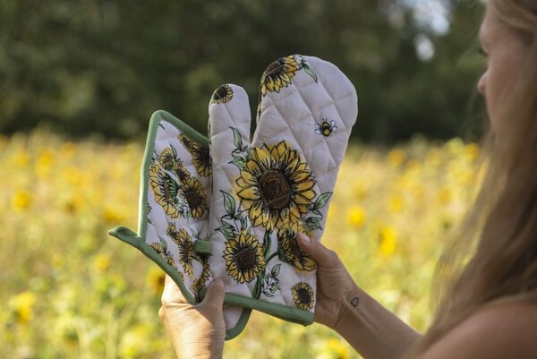 Béžová bavlnená chňapka - podložka so slnečnicami Sunny Sunflowers - 20*20cm - Clayre & Eef