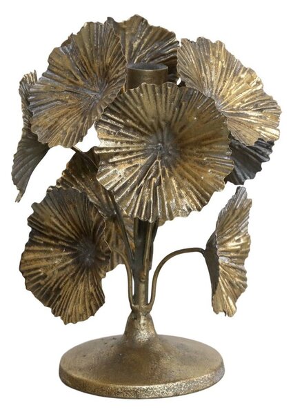 Bronzový antik kovový svietnik zdobený kvetmi Flower - Ø 14*20cm - Chic Antique