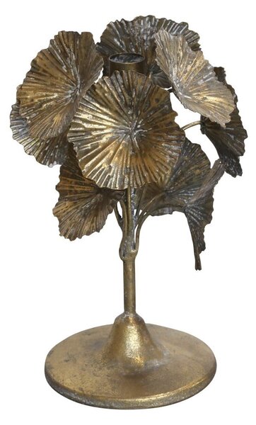 Bronzový antik kovový svietnik zdobený kvetmi Flower - Ø 18*24cm - Chic Antique