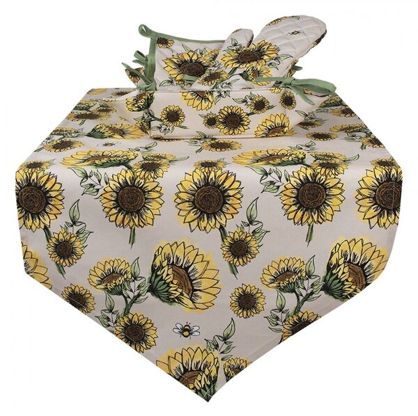 Béžový bavlnený behúň so slnečnicami Sunny Sunflowers - 50*160 cm - Clayre & Eef