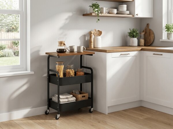 Odkladací stolík na kolieskach NEXORA 77x43 cm, čierna