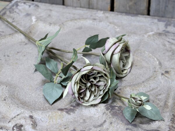 Dekorácia umelá zelená kvetina Ruže Rose dusty green - 75 cm - Chic Antique