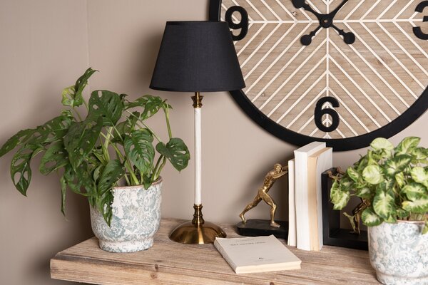 Stolová lampa s bielo-zlatou základňou a čiernym tienidlom Vileo - Ø 22*53 cm E27/max 1*60W - Clayre & Eef