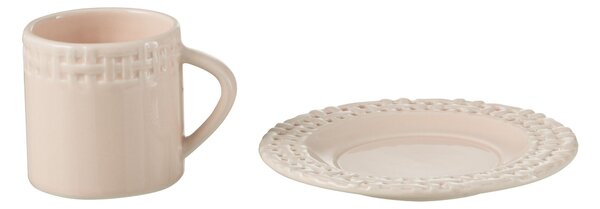 Ružová keramická šálka s tanierikom Hella Pastel Pink - 14*14*9 cm - J-Line by Jolipa