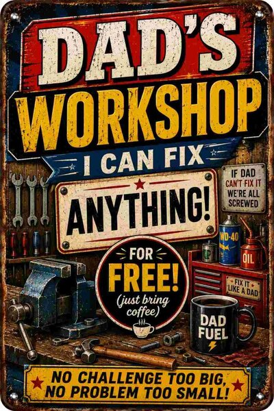 Plechová ceduľa Dads Workshop - Plechová tabuľa
