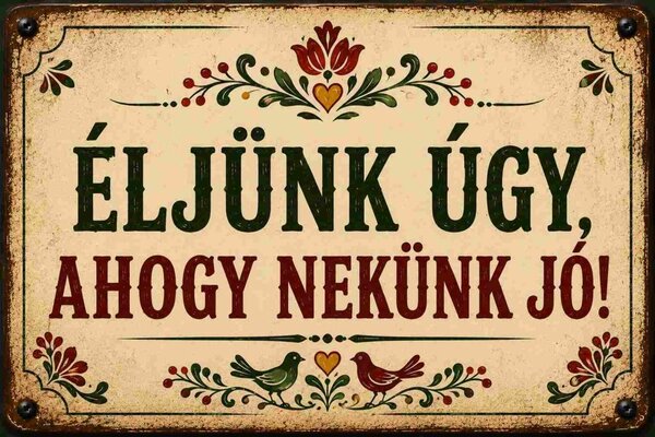 Plechová ceduľa Eljunk egy, ahogy nekunk jo! - Plechová tabuľa