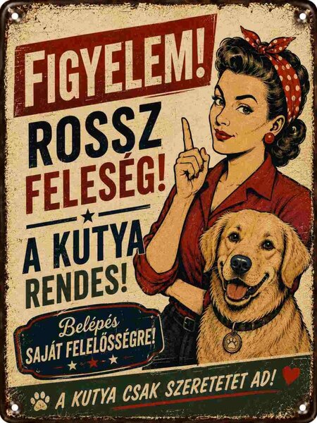 Plechová ceduľa Figyelem! Rossz Feleség! - Plechová tabuľa