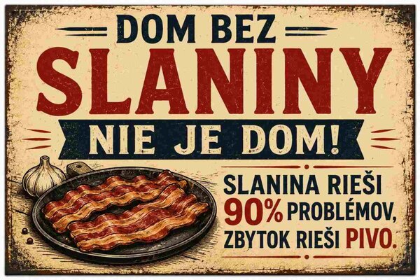 Plechová ceduľa Dom bez slaniny nieje dom! - Plechová tabuľa