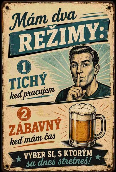 Plechová ceduľa Mám dva režimy - Plechová tabuľa