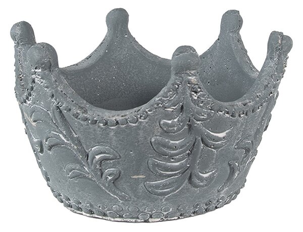 Sivý cementový kvetináč v tvare koruny - 18*17*12 cm - Clayre & Eef