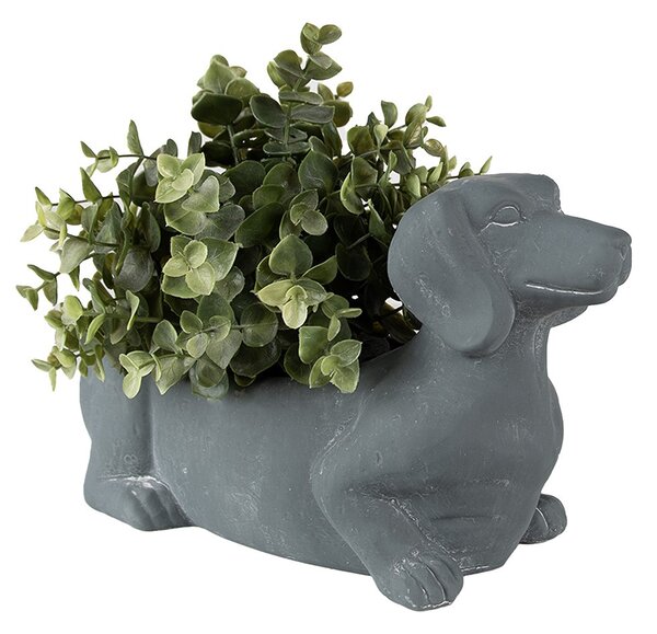 Šedý cementový kvetináč Jazvečík - 30*12*16 cm - Clayre & Eef