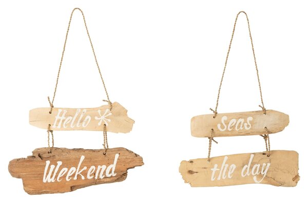2ks závesná drevená ceduľa Hello Weekend, Seas the Day - 30*5*20 cm - J-Line by Jolipa