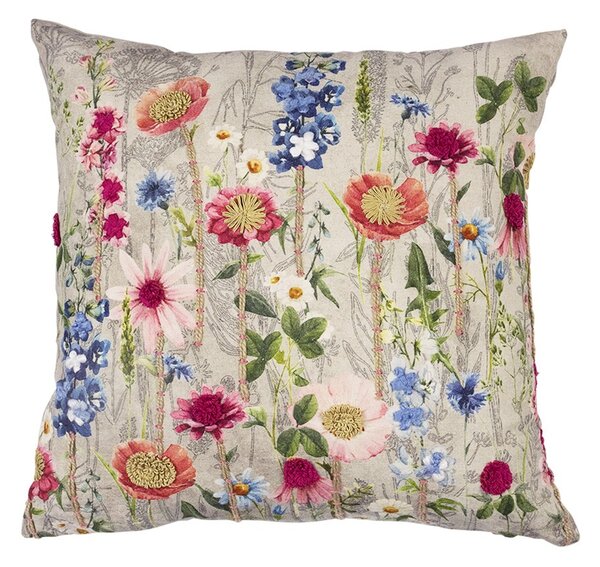 Béžový vyšívaný vankúš rozkvitnutá lúka Flowers Poppy - 45*45*15cm - Mars & More
