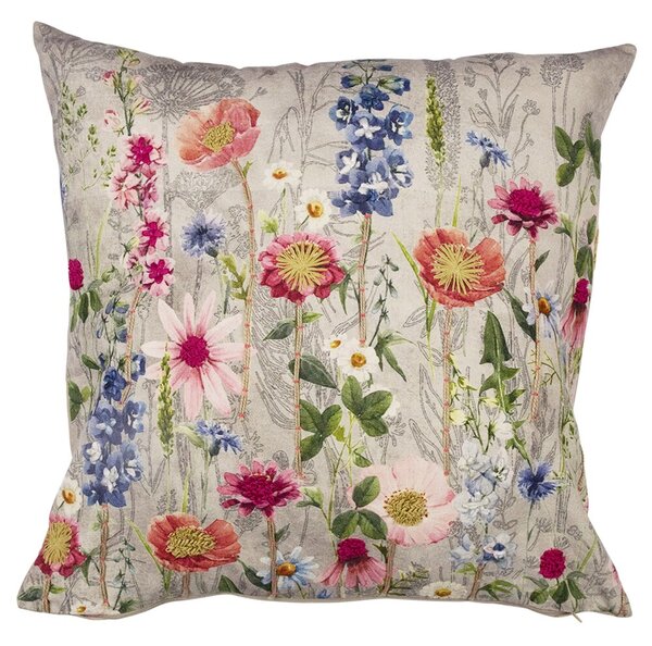 Béžový vankúš rozkvitnutá lúka Flowers Poppy s výšivkou - 60*60*15cm - Mars & More
