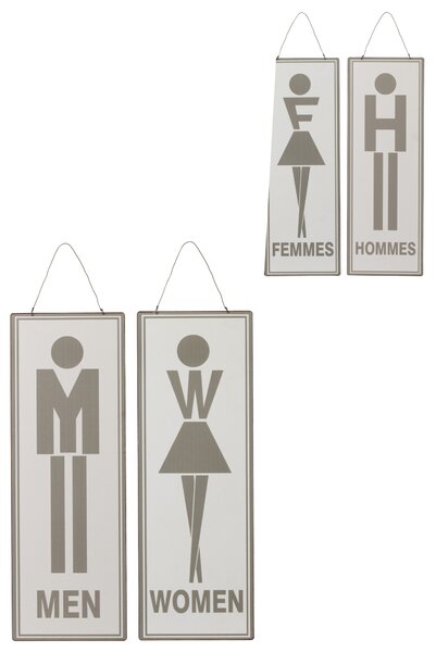 2ks závesná kovová ceduľa Men Women, Femmes Hommes - 16*46 cm - J-Line by Jolipa