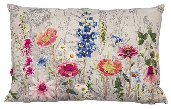 Béžový vankúš rozkvitnutá lúka Flowers Poppy s výšivkou - 40*60*15cm - Mars & More
